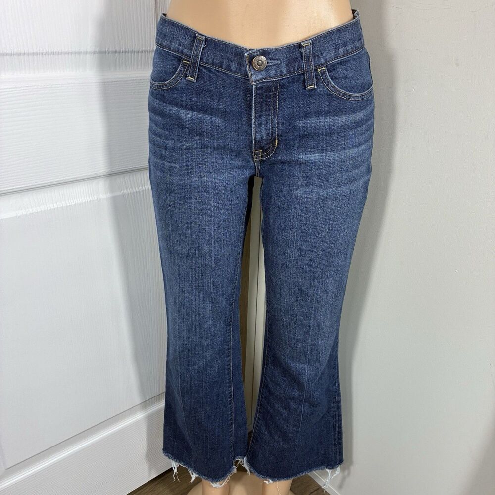 Vintage GAP Jeans Women's 6 Long and Lean Whiskered Dark Wash Flare Raw Hem